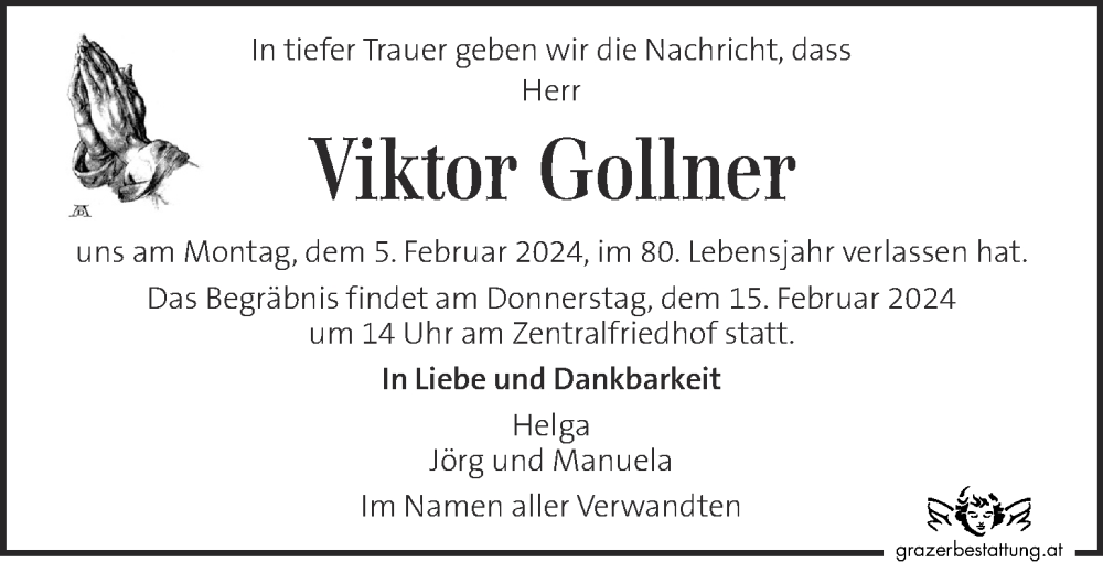  Traueranzeige für Viktor Gollner vom 10.02.2024 aus Kleine Zeitung