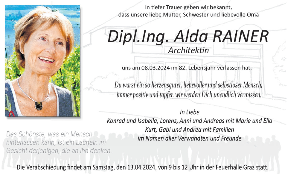  Traueranzeige für Alda Rainer vom 21.03.2024 aus Kleine Zeitung