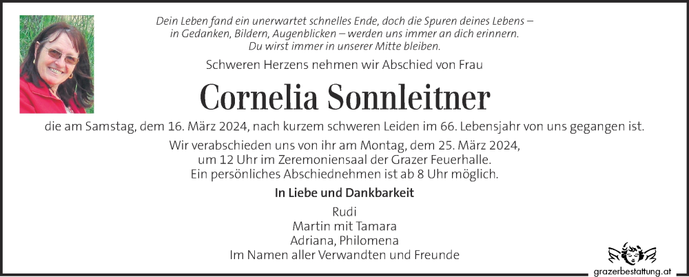  Traueranzeige für Cornelia Sonnleitner vom 21.03.2024 aus Kleine Zeitung
