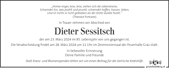 Traueranzeige von Dieter Sessitsch von Kleine Zeitung