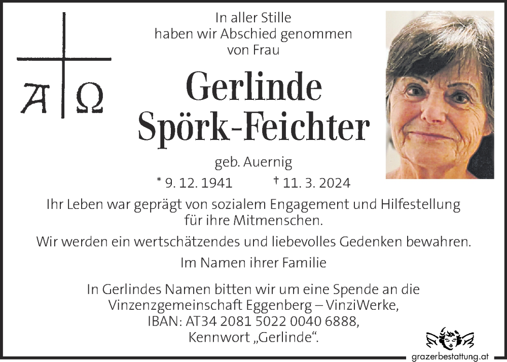  Traueranzeige für Gerlinde Spörk-Feichter vom 21.03.2024 aus Kleine Zeitung