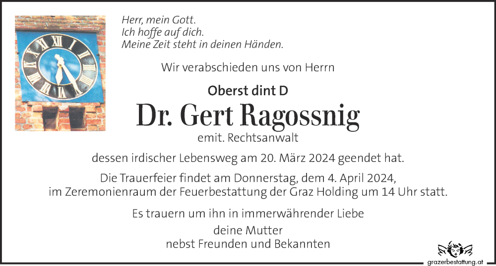  Traueranzeige für Gert Ragossnig vom 28.03.2024 aus Kleine Zeitung