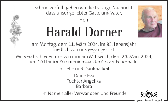 Traueranzeige von Harald Dorner von Kleine Zeitung