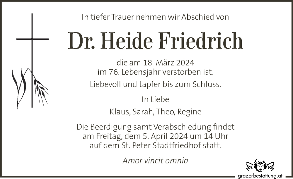  Traueranzeige für Heide Friedrich vom 23.03.2024 aus Kleine Zeitung