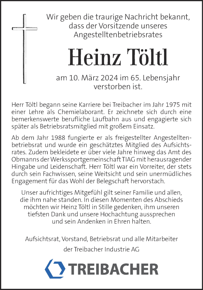 Traueranzeige für Heinz Töltl vom 13.03.2024 aus Kleine Zeitung