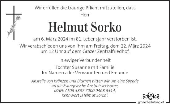 Traueranzeige von Helmut Sorko von Kleine Zeitung