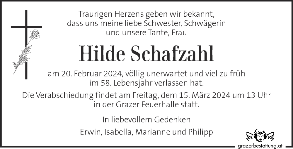  Traueranzeige für Hilde Schafzahl vom 09.03.2024 aus Kleine Zeitung