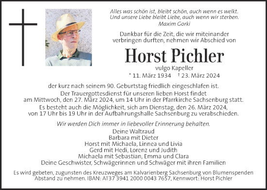 Traueranzeige von Horst Pichler von Kleine Zeitung