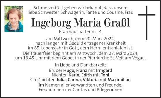 Traueranzeige von Ingeborg Maria Graßl von Kleine Zeitung