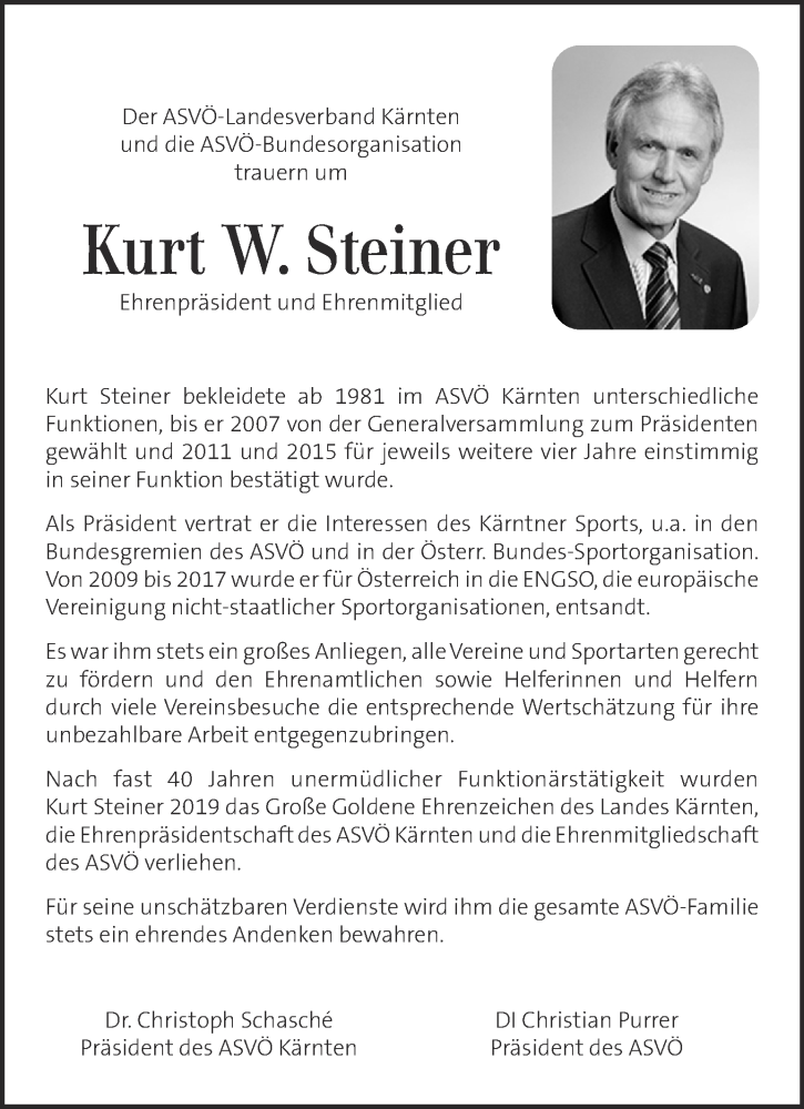  Traueranzeige für Kurt W. Steiner vom 26.03.2024 aus Kleine Zeitung