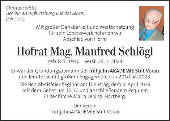 Traueranzeige von Manfred Schlögl von Kleine Zeitung