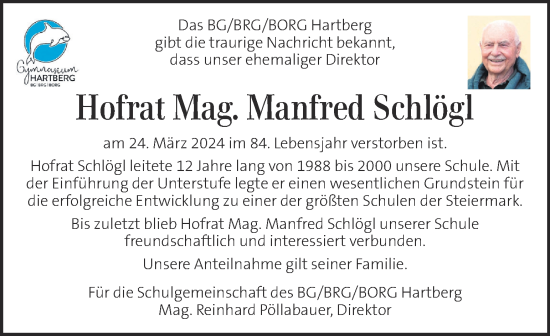 Traueranzeige von Manfred Schlögl von Kleine Zeitung