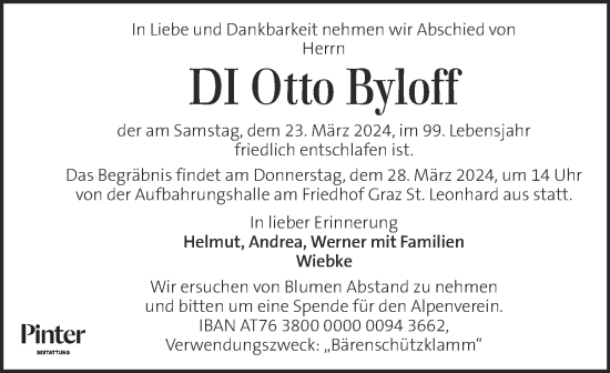 Traueranzeige von Otto Byloff von Kleine Zeitung