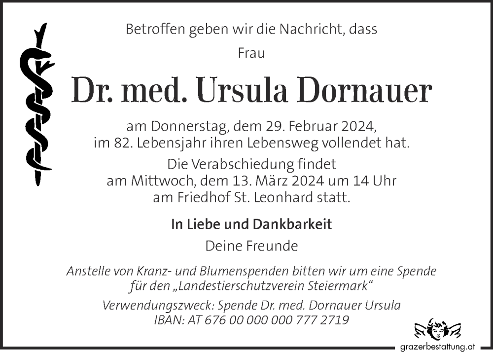  Traueranzeige für Ursula Dornauer vom 03.03.2024 aus Kleine Zeitung