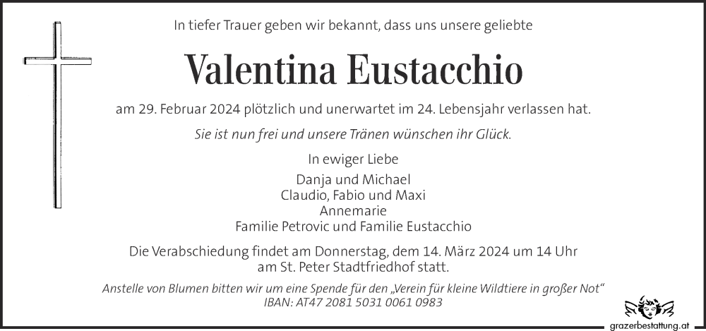  Traueranzeige für Valentina Eustacchio vom 09.03.2024 aus Kleine Zeitung