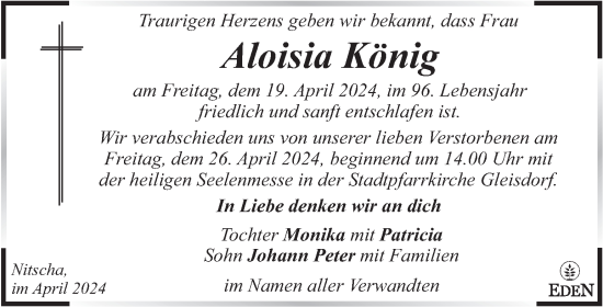 Traueranzeige von Aloisia König von Kleine Zeitung