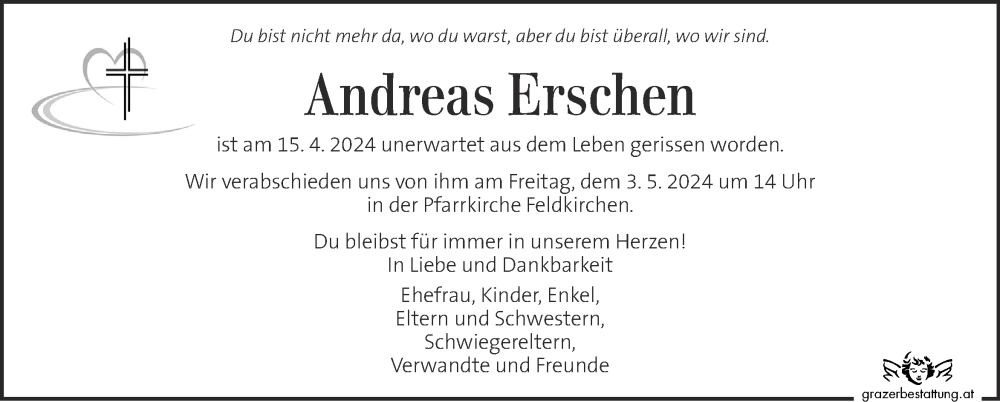 Traueranzeige für Andreas Erschen vom 28.04.2024 aus Kleine Zeitung