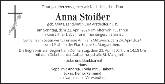 Traueranzeige von Anna Stoißer von Kleine Zeitung