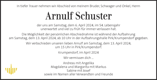 Traueranzeige von Arnulf Schuster von Kleine Zeitung