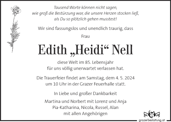 Traueranzeige von Edith Heidi Nell von Kleine Zeitung
