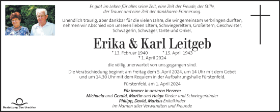 Traueranzeige von Erika Leitgeb von Kleine Zeitung
