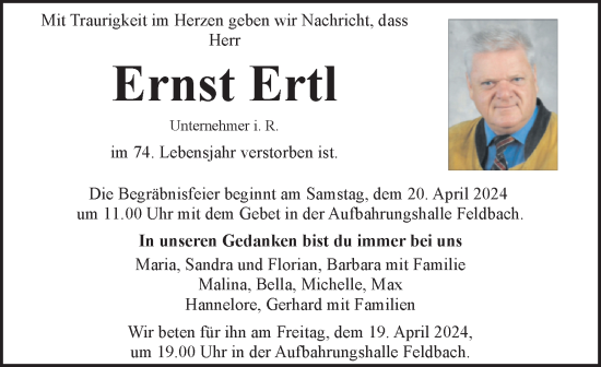 Traueranzeige von Ernst Ertl von Kleine Zeitung