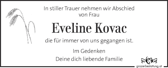 Traueranzeige von Eveline Kovac von Kleine Zeitung