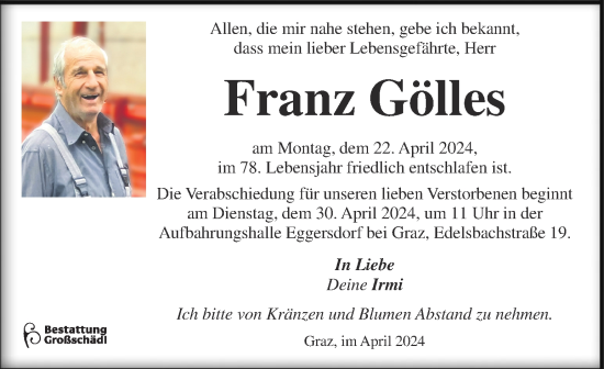 Traueranzeige von Franz Gölles von Kleine Zeitung