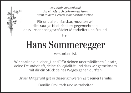 Traueranzeige von Hans Sommeregger von Kleine Zeitung