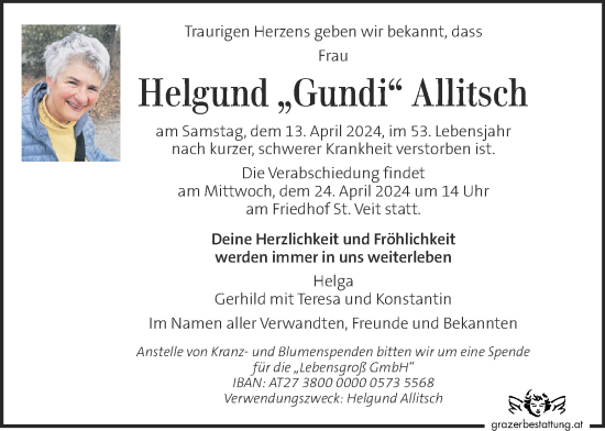 Traueranzeige von Helgund Allitsch von Kleine Zeitung