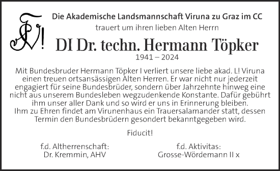 Traueranzeige von Hermann Töpker  von Kleine Zeitung