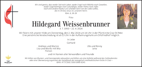 Traueranzeige von Hildegard Weissenbrunner von Kleine Zeitung