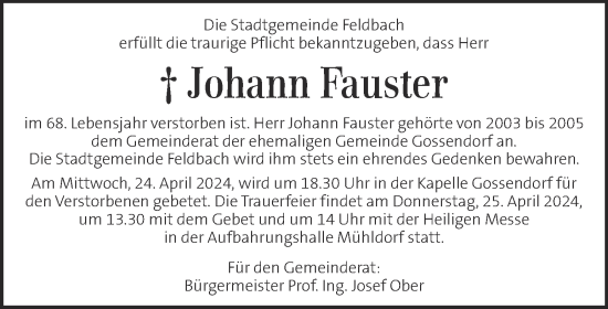 Traueranzeige von Johann Fauster von Kleine Zeitung