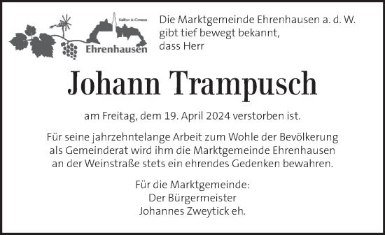 Traueranzeige von Johann Trampusch von Kleine Zeitung