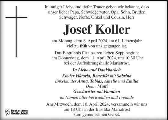 Traueranzeige von Josef Koller von Kleine Zeitung