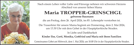 Traueranzeige von Maria Tropper-Grinschgl von Kleine Zeitung