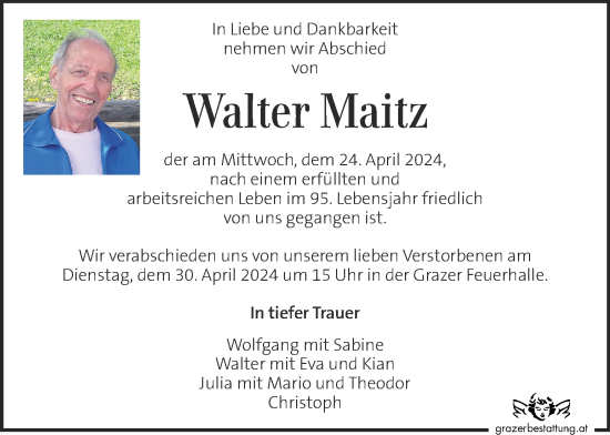Traueranzeige von Walter Maitz von Kleine Zeitung