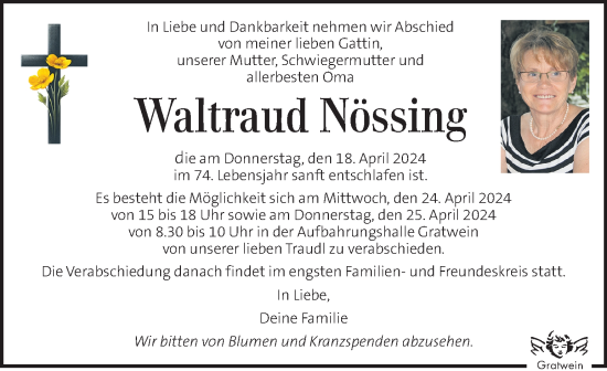 Traueranzeige von Waltraud Nössing  von Kleine Zeitung