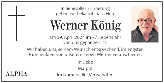 Traueranzeige von Werner König von Kleine Zeitung