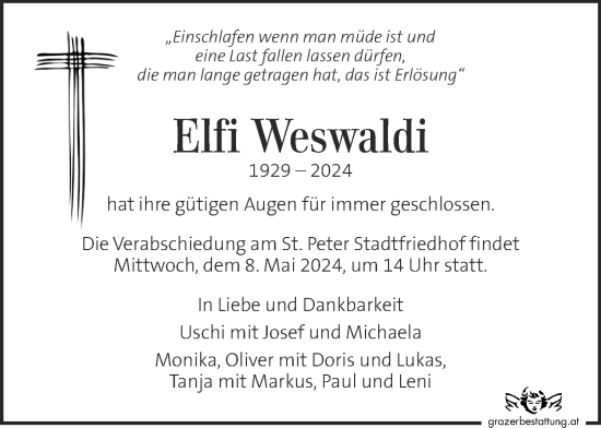 Traueranzeige von Elfi Weswaldi von Kleine Zeitung
