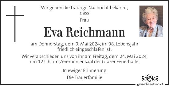 Traueranzeige von Eva Reichmann von Kleine Zeitung