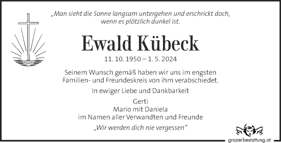 Traueranzeige von Ewald Kübeck von Kleine Zeitung