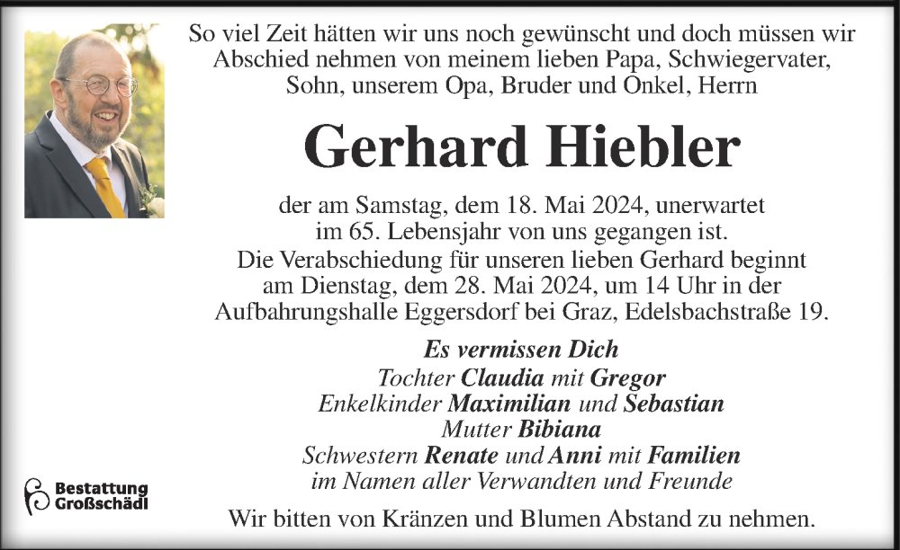  Traueranzeige für Gerhard Hiebler vom 23.05.2024 aus Kleine Zeitung