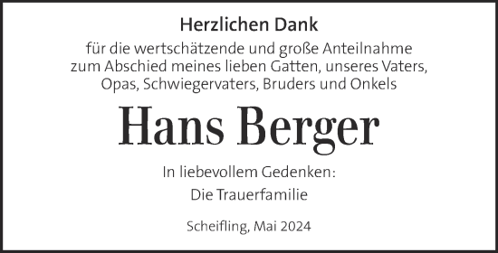 Traueranzeige von Hans Berger von Kleine Zeitung