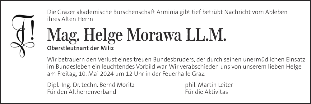  Traueranzeige für Helge Morawa vom 08.05.2024 aus Kleine Zeitung