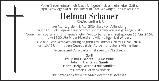 Traueranzeige von Helmut Schauer von Kleine Zeitung