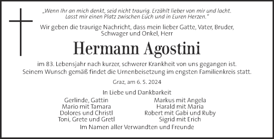 Traueranzeige von Hermann Agostini von Kleine Zeitung