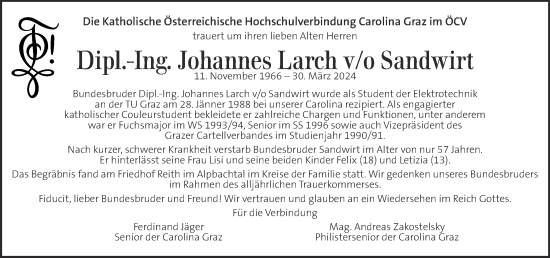 Traueranzeige von Johannes Larch  von Kleine Zeitung