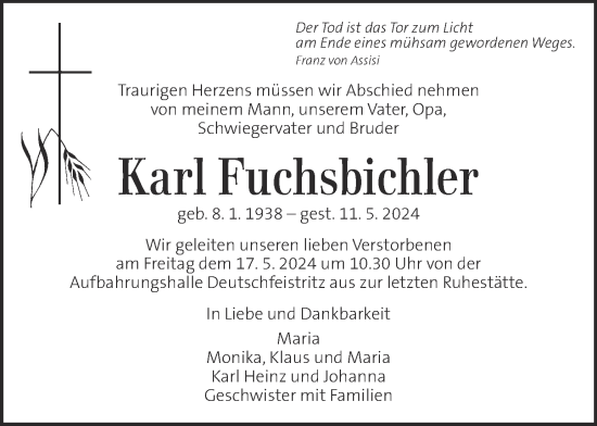 Traueranzeige von Karl Fuchsbichler von Kleine Zeitung