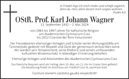 Traueranzeige von Karl Johann Wagner von Kleine Zeitung
